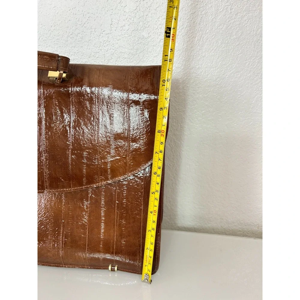Vintage 80s Genuine Eel Skin Briefcase Brown Attache Bag Amiet Lock Korea VGUC